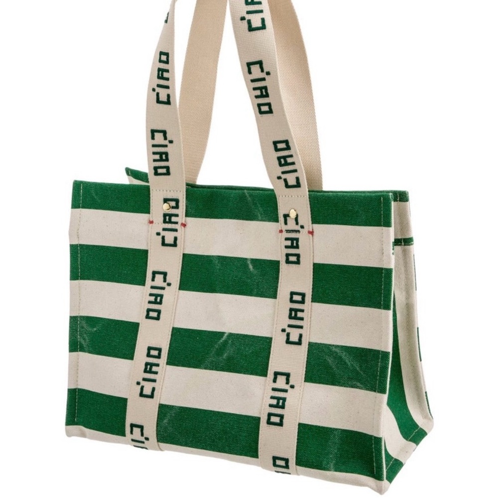 Clare V. Palm Green Stripe Cotton Canvas Noem